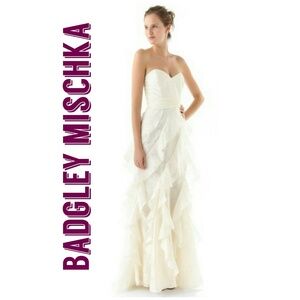 Badgley Mischka White Strapless Prom Dress
